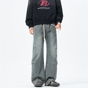 主推【S-4XL】现货！褶皱牛仔裤男水洗直筒裤子A080-8203-P65控88图片