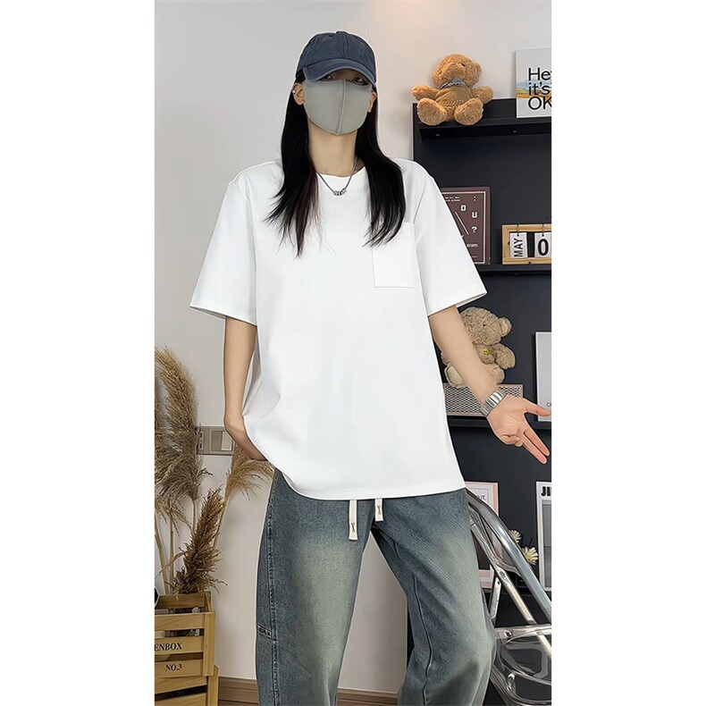 肌理感简约短袖T恤男夏季凉感口袋半袖宽松圆领上衣T3698-特价P22,男装T恤,电商A007