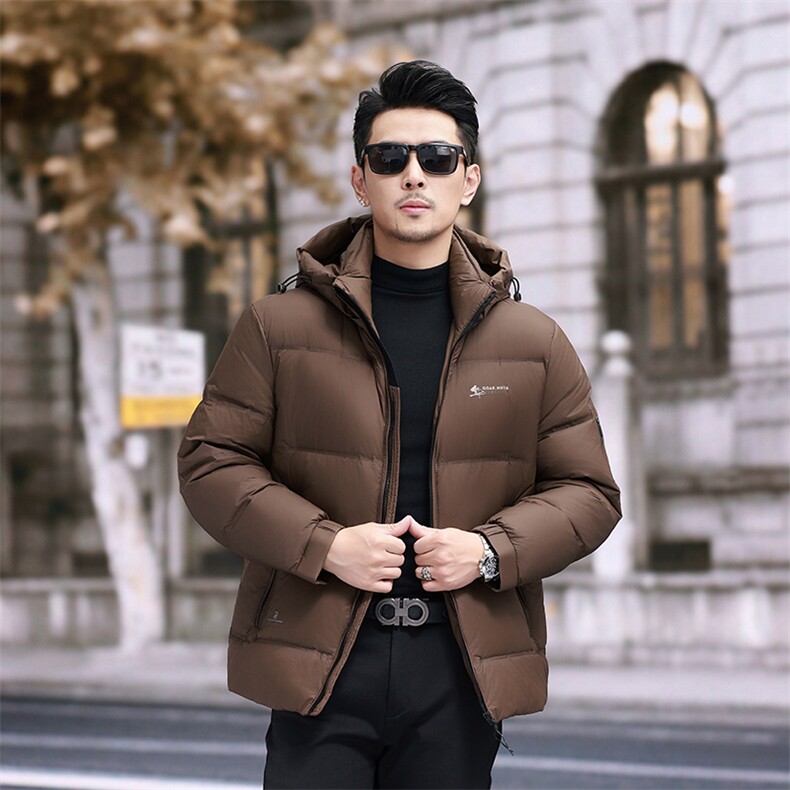 冬季2024羽绒服潮男青年白鸭绒加厚短款连帽面包服时尚男士外套,男装羽绒服,钱塘6003（原4033）