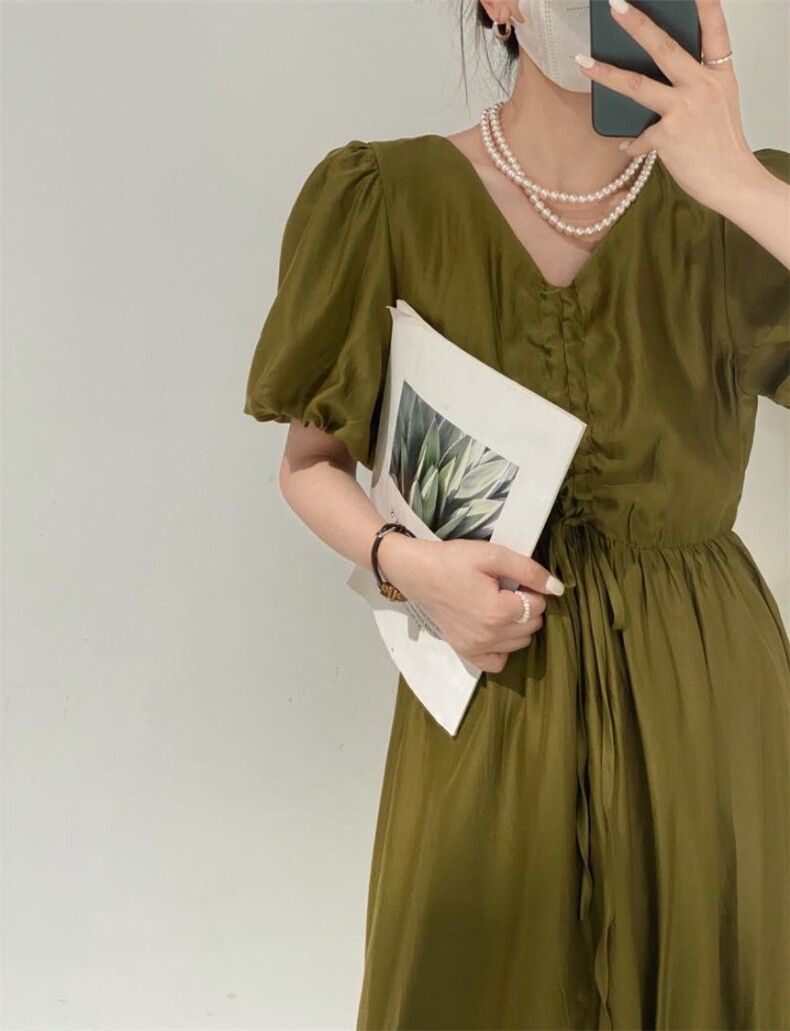 抽绳连衣裙，女装连衣裙，驿谷