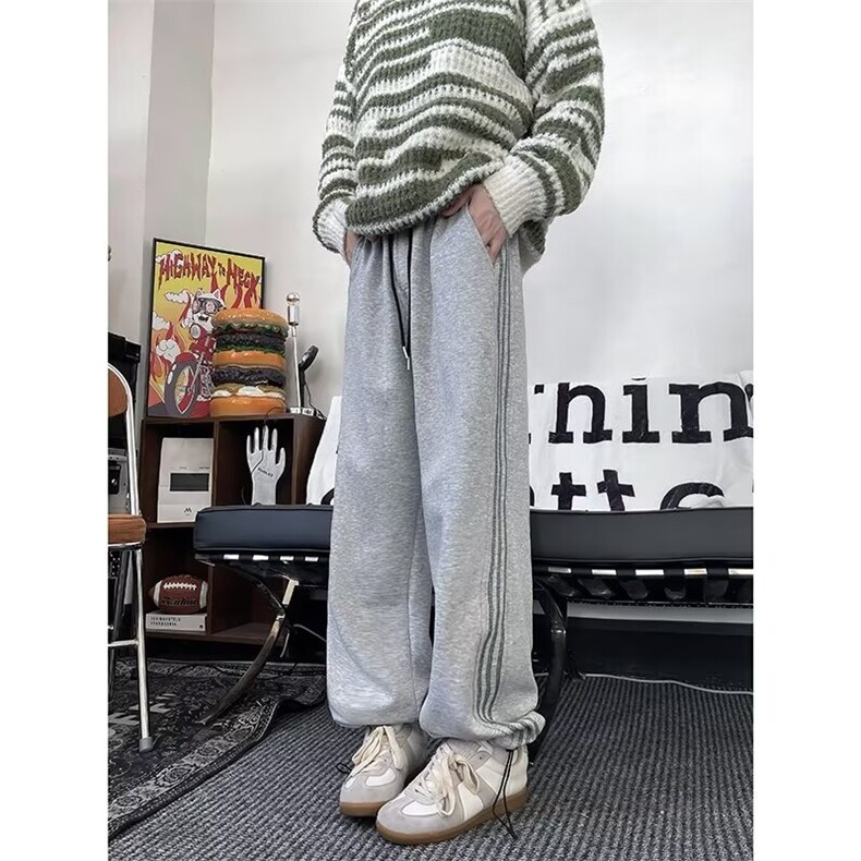 休闲裤男女韩版潮流三条杠拼色卫裤束脚裤2024冬ins长裤K5883-P39,男装休闲裤,星座412-2