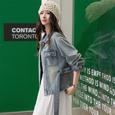 宋佳同款2025春夏季女装欧货新款时尚翻领配腰带百搭牛仔外套上衣，女装牛仔外套，美拉德工厂直营店