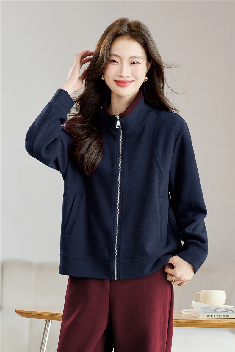 长期有货时尚拼色立领开衫卫衣短款外套女2026春秋休闲运动服上衣,女装卫衣/绒衫,璐依舞