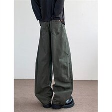 美式高街弯刀休闲裤男设计感褶皱直筒裤子春夏潮流宽松阔腿工装裤，男装工装外套，星座516A