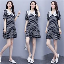 2021夏装新款时尚刺绣娃娃领连衣裙大码，女装连衣裙，尚洛菲