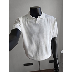 盗图老钱风海鸥领纯色弹力复古针织短袖POLO衫H91056/P58控88，男装T恤，电商A243
