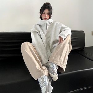 抖音得物高品质 26春装美式高街重磅宽松结构高领连帽卫衣外套W60图片