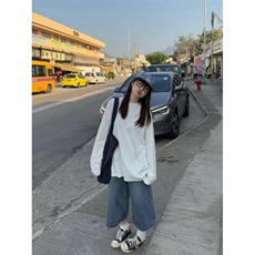 美式格子拼接设计阔腿牛仔裤新款宽松百搭直筒七分裤女N12366-p49，男装牛仔裤，星座1008