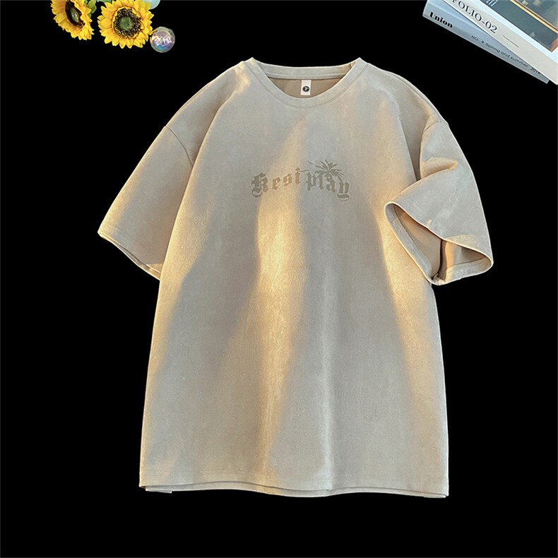 烧花麂皮绒T恤XY5517-TP20控价38夏季潮牌字母印花圆领短袖男,男装T恤,电商A102-1