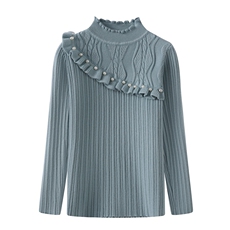 甜美珍珠装饰花边领半高领儿童针织衫，童装儿童针织衫，伊美侕