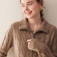 2025秋冬百搭时尚翻领羊绒开衫外套，女装羊绒衫，珍丝贝尔