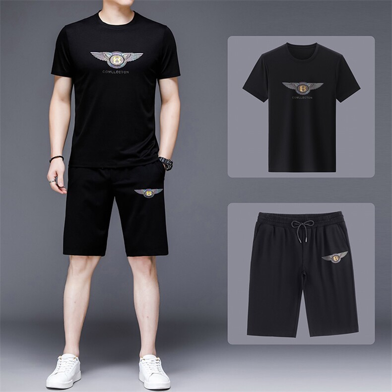 2023年夏款潮流休闲时尚男士运动短裤短袖套装P130,男装休闲套装,电商D223-1