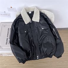 翻领毛领拼接美式复古棉服外套男女冬季新款百搭pu夹棉皮衣，男装皮衣，星座410-6（原星座1304-1）
