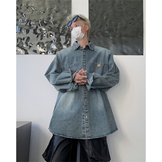2024新款高质量水洗牛仔衬衫长袖宽松衬衣外套男现货W8420-P55，男装衬衫，星座512-4