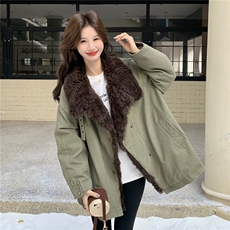 2026冬季复古羊羔毛翻领工装派克羽绒服2C212-G209-P295-K438，女装羽绒服，2C212