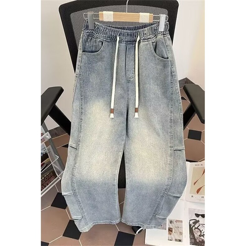 1506-1/K东方服饰6331/P47复古直筒松紧腰牛仔裤男松抽绳阔腿长裤,男装牛仔裤,星座1506-1