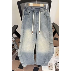 1506-1/K东方服饰6331/P47复古直筒松紧腰牛仔裤男松抽绳阔腿长裤，男装牛仔裤，星座1506-1