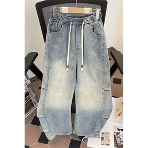 1506-1/K东方服饰6331/P47复古直筒松紧腰牛仔裤男松抽绳阔腿长裤图片