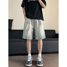 破洞牛仔短裤男韩版潮流高街百搭夏2024新款ins五分裤RK1725-P36，男装牛仔裤，星座412-3