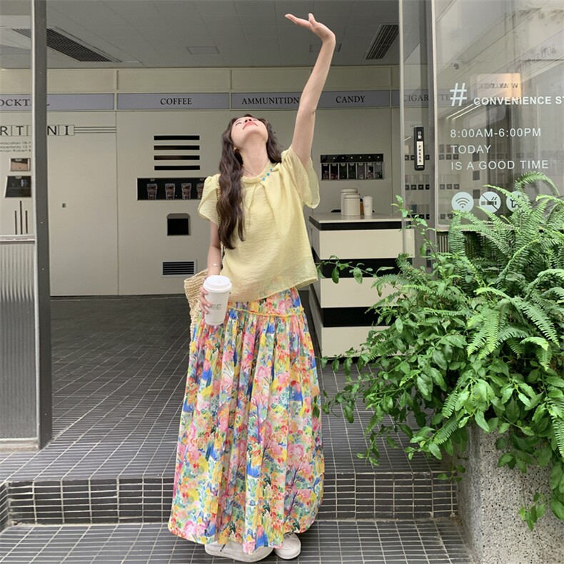 清凉短袖上衣碎花半身裙套装2C158-8694-P145-K208,女装套装/套裙,2C158
