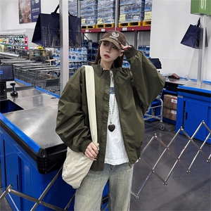 抖音得物 美式潮休闲夹克春季立领纯色复古工装加厚棉服外套MF01图片