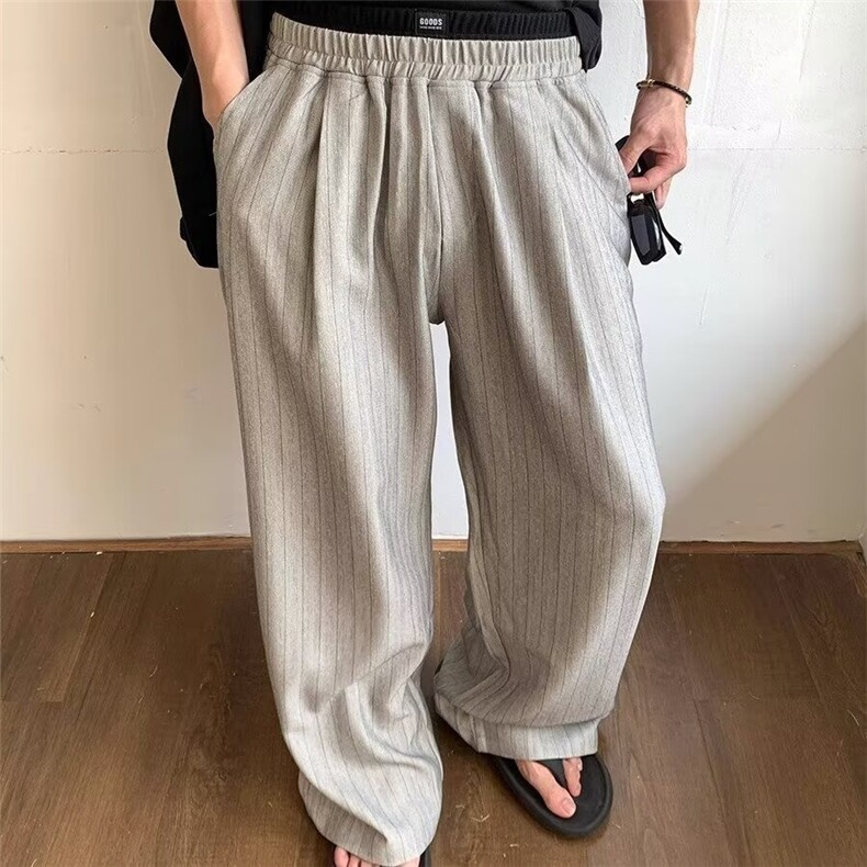 条纹阔腿裤男休闲裤2026秋新款慵懒宽松轻防晒新款长裤K6597-P47,男装防晒衣,星座412-3