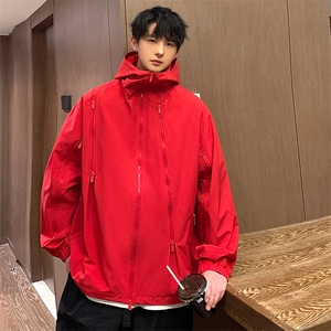 春季新款潮机能风拉件连帽冲锋衣外套宽松百搭夹克CYJK9126-P80图片