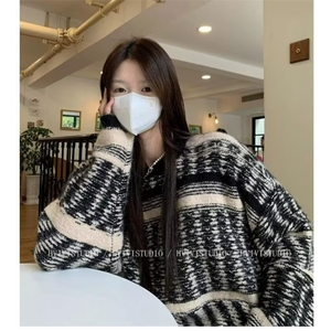 复古百搭撞色条纹毛衣男女冬套头季叠穿时髦上衣 MW412图片