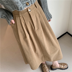 灯芯绒中长款半身裙子秋冬季2024新款女高腰a字伞裙小个子裙，女装半身裙，梦白服饰厂