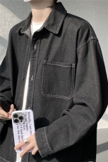 美式复古丹宁长袖牛仔衣水洗翻领衬衫牛仔外套男春秋潮牌CS29013，男装工装外套，电商B312