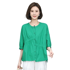 时尚拼接短袖衬衫女夏季新款宽松显瘦百搭上衣气质简约休闲衬衣，女装衬衫，叶笙衣
