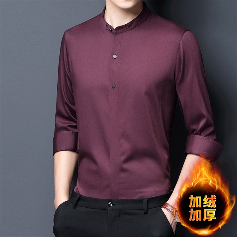 秋冬新款男士休闲时尚加绒加厚长袖立领衬衫商务高端,男装衬衫,钱塘6003A(原)4033A