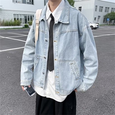 日系浅色牛仔外套男春秋新款潮复古潮流宽松上衣休闲牛仔衣J409，男装夹克，星座1116A-1（原606A）