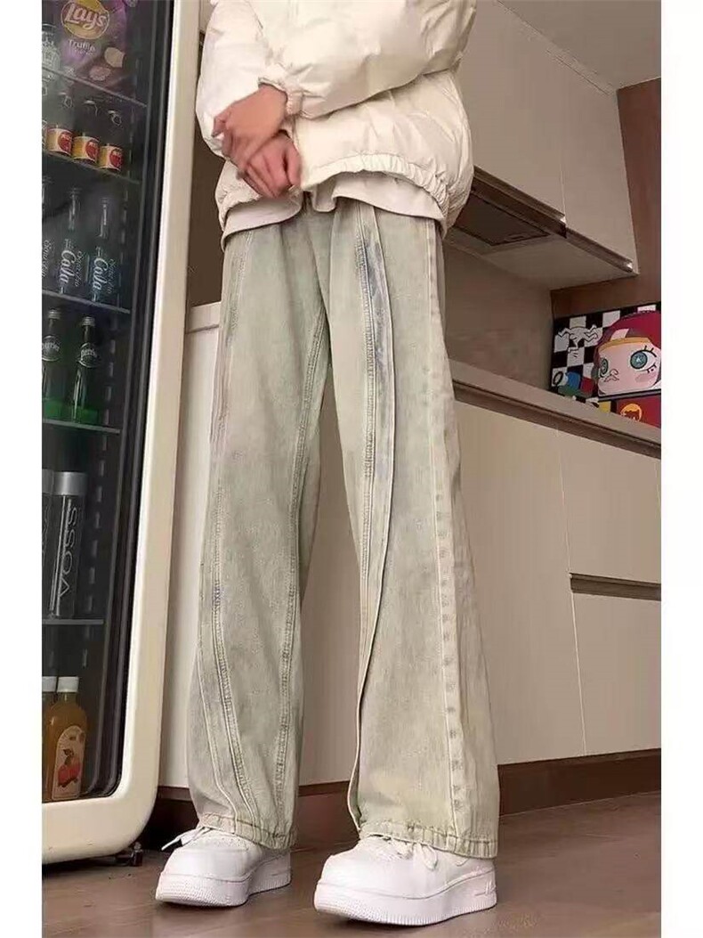 升级款美式复古vibe裤子渐变解构拼接牛仔裤男工装微喇裤,男装牛仔裤,星座613