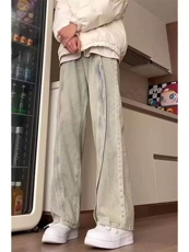 升级款美式复古vibe裤子渐变解构拼接牛仔裤男工装微喇裤，男装牛仔裤，星座613