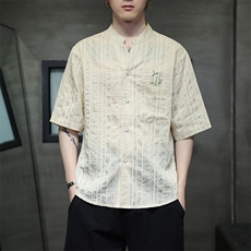 新中式风潮T恤短袖民族服饰刺绣汉服时尚天丝透气T2420-P65，男装T恤，电商A227