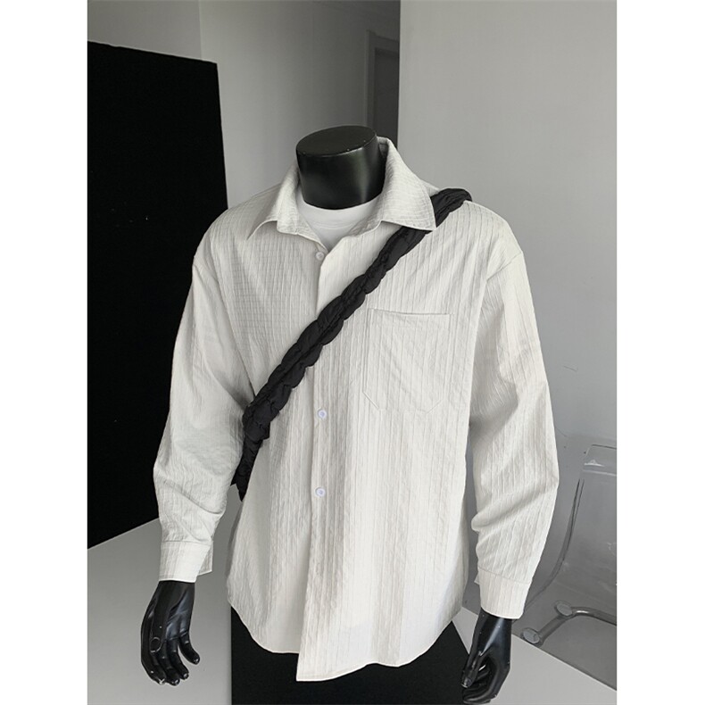 2026春季纹理感纯色百搭长袖大码翻领衬衫外套男C5461-特P38控75，男装衬衫，电商A001