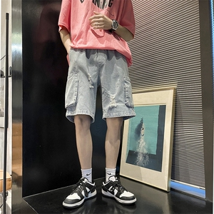 高街牛仔短裤男夏工装五分裤N24P38图片
