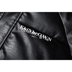 鳄鱼纹印花设计大码M-5XL手塞棉夹克PU皮棉服外套男8507P120控158图片