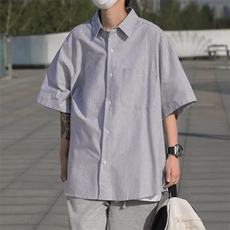 日系蓝白条纹短袖衬衫男高级感男生衣服搭配帅气穿搭少年感-C290，男装衬衫，星座601-2