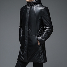 WL-C275冬季男士羽绒服外套连帽宽松白鸭绒中长款皮衣男P710，男装皮衣，电商B360