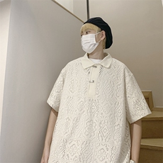 提花网格POLO衫男港风潮流帅气夏季翻领T恤宽松上衣PL0091-P40，男装Polo衫，星座308B-1
