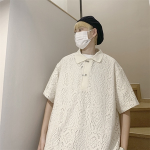 提花网格POLO衫男港风潮流帅气夏季翻领T恤宽松上衣PL0091-P40图片