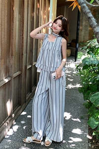 休闲气质条纹背心阔腿裤套装女夏2025新款两件套爆款高级感超好看图片