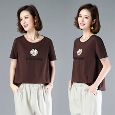 夏装新款时尚趣味太阳光刺绣图案T恤女，女装T恤，涵誉