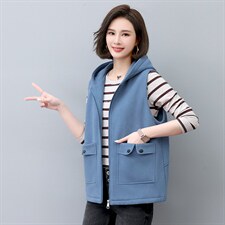 2022年秋季纯色连帽棉常规拉链马夹，女装马甲，依倍林