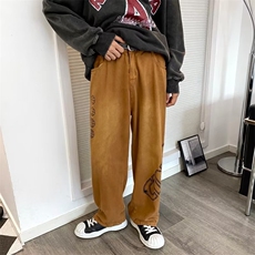 美式vibe牛仔裤男女复古休闲字母印花宽松高腰直筒长裤DN504-P45，男装牛仔裤，星座1008-1