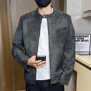 JK893-P100水洗复古皮衣男外套潮流修身帅气机车服男士立领夹克衫图片
