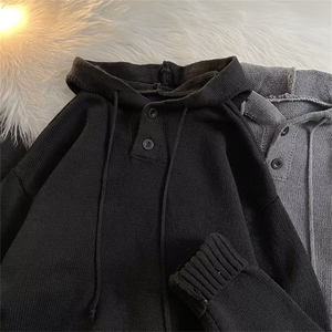 连帽毛衣男日系慵懒风复古宽松线衣针织外套1001-1-M550-P48图片