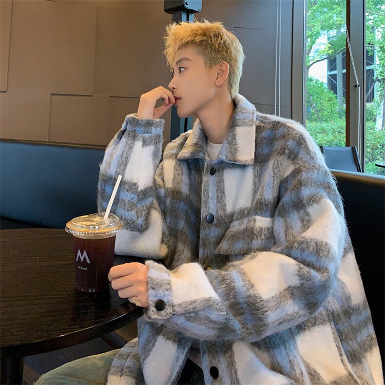 517A-8-Y75-P120现货高品质格子毛呢大衣港风夹克外套，男装毛呢大衣，星座517A-8（原B282）